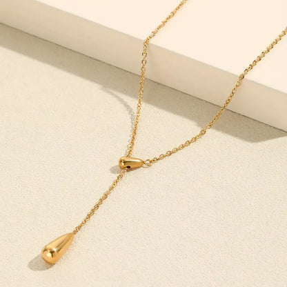 Teardrop Shape Beads Necklace 18K Gold Plated Golden Titanium Steel Chain Women