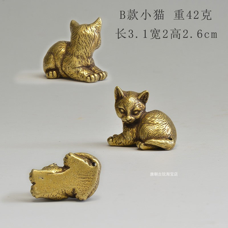8 PC Brass Cute Cat Statue Kitty Pet Animal Figure Home Decor Collection