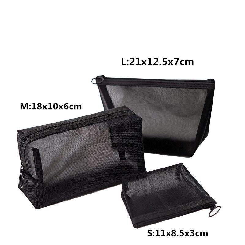 1pc Cosmetic Bag Transparent Mesh Zipper Organizer Small/BigBlack Toiletry Bags