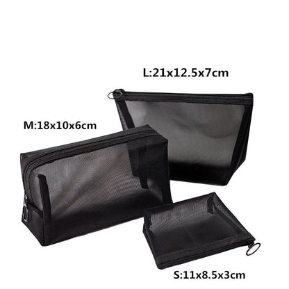 1pc Cosmetic Bag Transparent Mesh Zipper Organizer Small/BigBlack Toiletry Bags