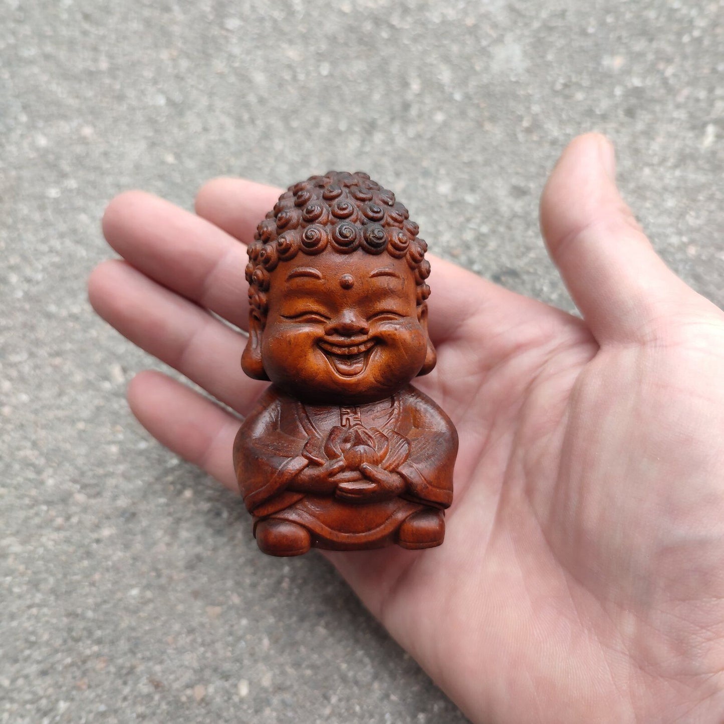 Wooden Christmas Figurine Lovely Buddha Statue Sculpture Small Wood Carving Gift