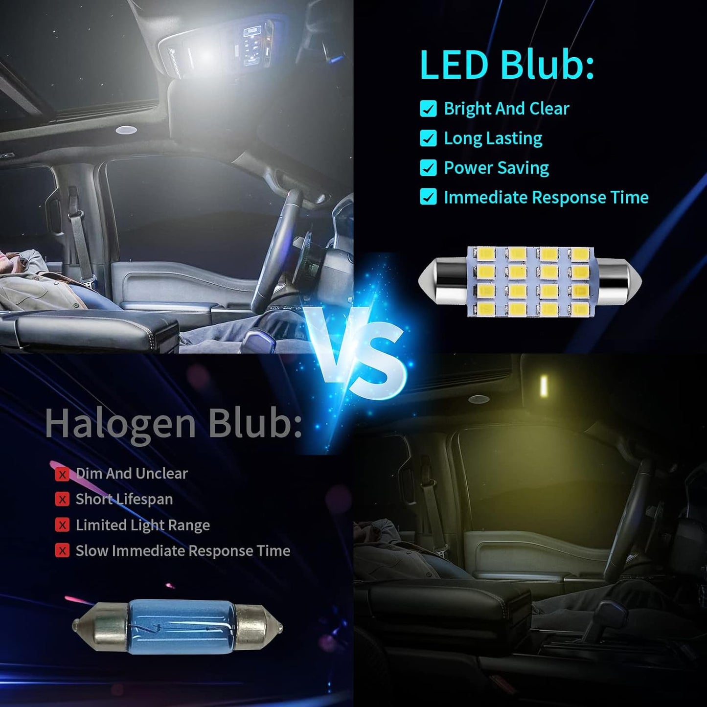 42PCS Car Interior Combo LED Map Dome Door Trunk License Plate Light Bulbs White