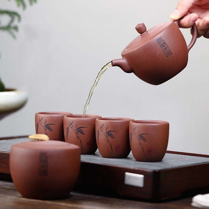 Full Handmade Tea Set True Yixing Zisha Purple Clay Original Ore Tea Pot Cup New