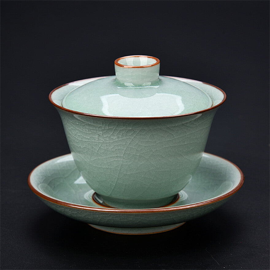 Ru Kiln Gaiwan Tea Cup Ice Crack Glaze Sky Blue Retro Sancai Kung Fu Tea Bowl