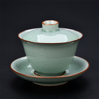 Ru Kiln Gaiwan Tea Cup Ice Crack Glaze Sky Blue Retro Sancai Kung Fu Tea Bowl