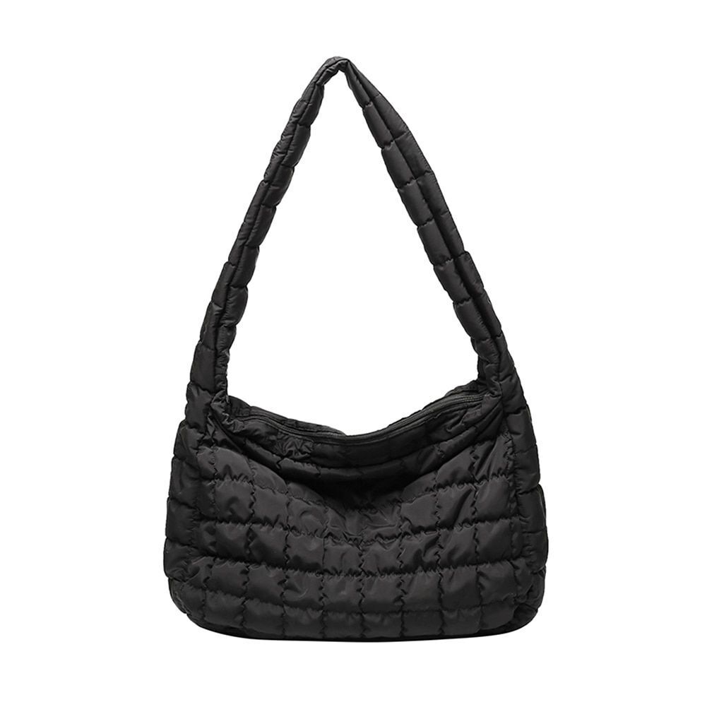 Lattice Pattern Shoulder Bag Cotton Handbag Large Capacity Purse Feather Padded