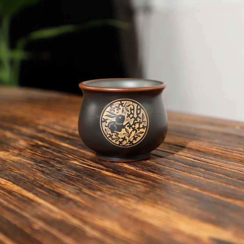 70ml Chinese Purple Pottery Handcarved Twelve Zodiac Master Cup Kungfu Teaware