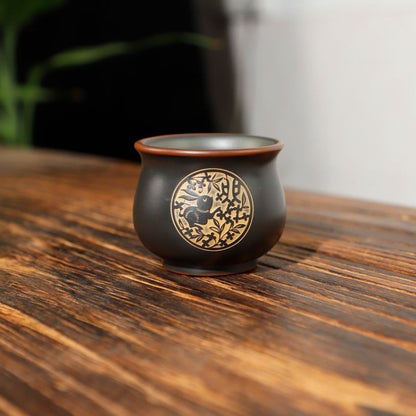 70ml Chinese Purple Pottery Handcarved Twelve Zodiac Master Cup Kungfu Teaware