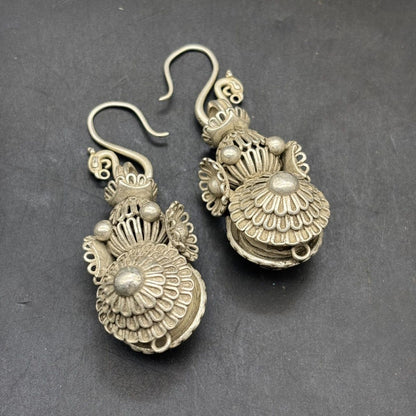 Vintage Silver-Tone Gourd Earrings Tibetan Ethnic Style Pair