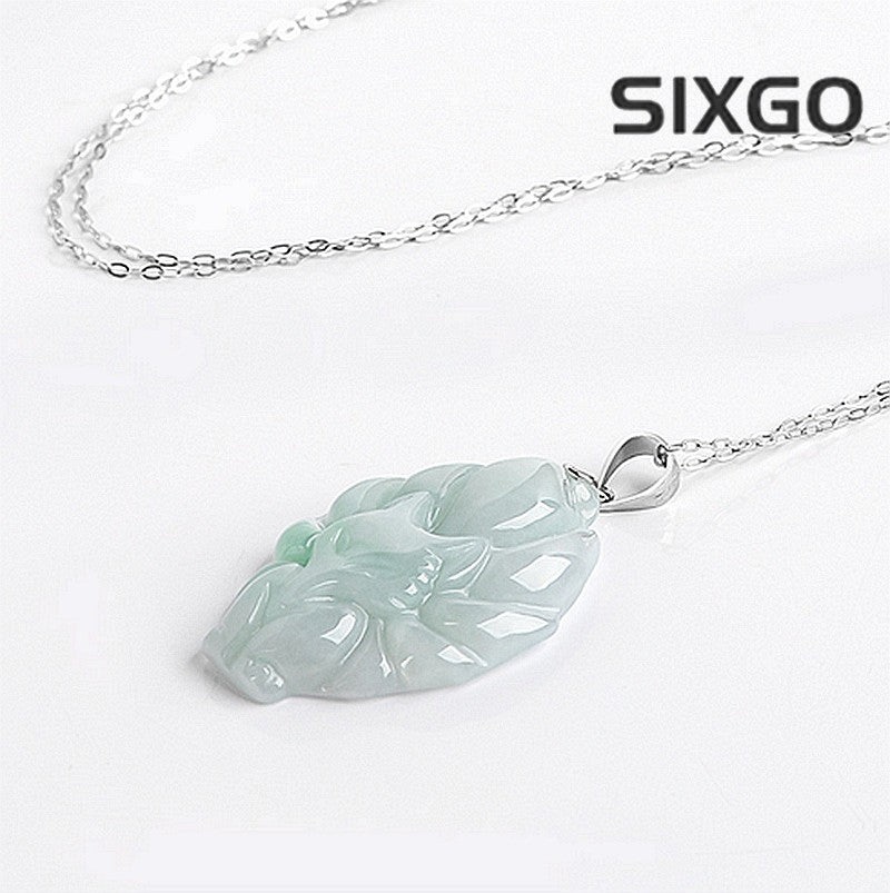 Natural Grade A Jade Jadeite Nine-Tailed Fox S925 Silver Jade Pendant