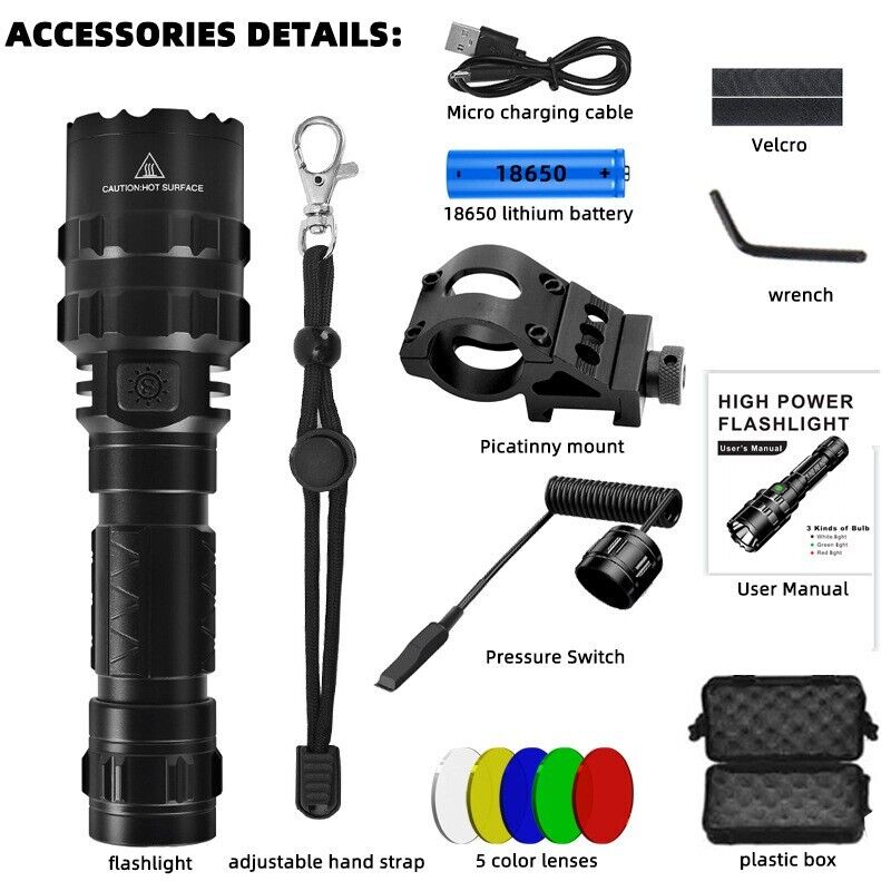 Linterna LED RecargableTactica Militar de Alta Potencia Para Armas Rifles 2 en 1