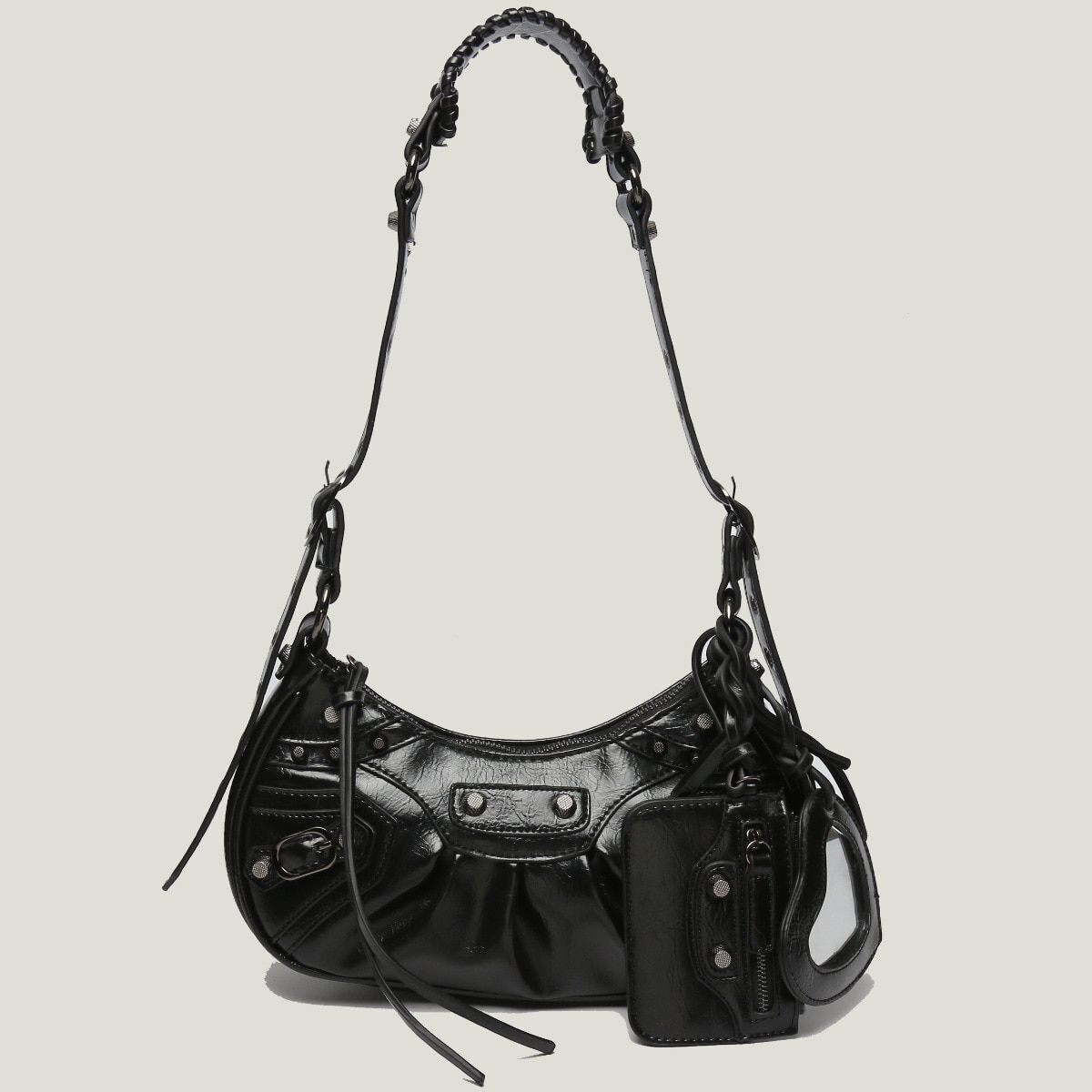 Shoulder Bag Handbag Pleated Rivet Fashion Underarm Bag Motorcycle Bag Polyester