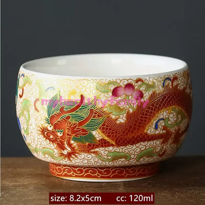 120ml Enamelled Pattern Handmade Porcelain Teacup Ceramic Tea Bowl Master Cup