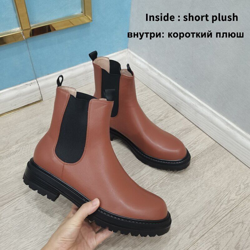 Women Ankle Boots Genuine Leather Boots Platform Chunky Low Heel Short Booties