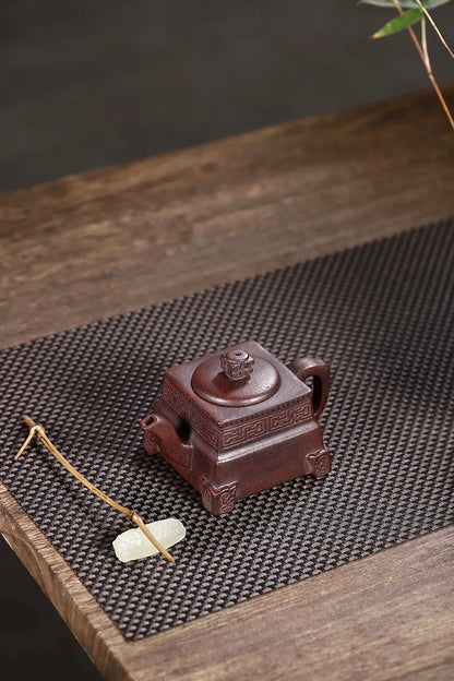 200cc Yixing teapot ancient copper clay square tripod teapot teapot tea set