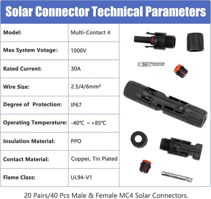 10/20/50/100 Pairs Male Female Solar Cable Connectors For DIY Solar Panel US