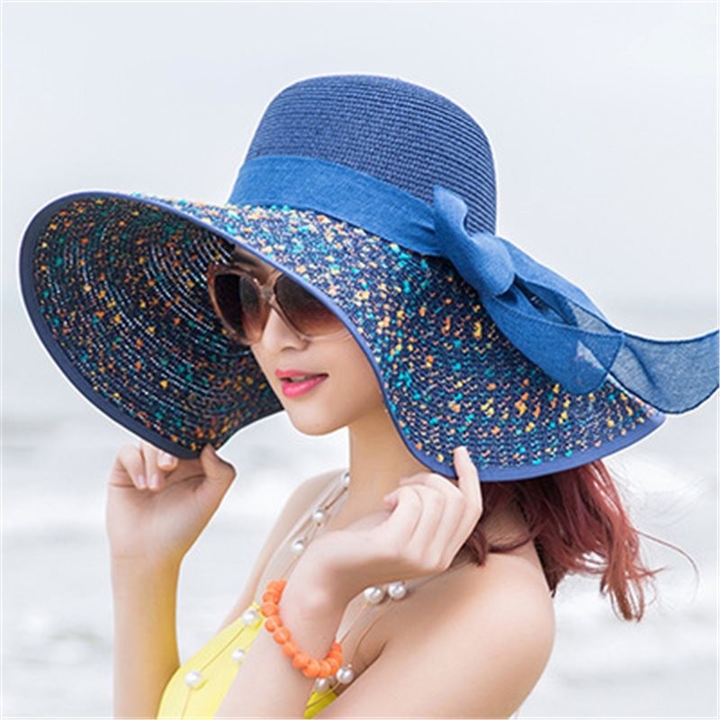 Outdoor Seaside Woman Fashion Big Bow Large Brimmed Cap Foldable Straw Hat