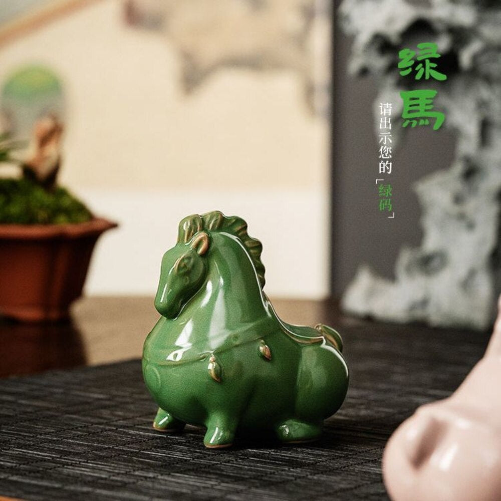 Ceramic Green Horse Tea Pet Figurine Ceramic Tea Ornaments Crafts Decorative