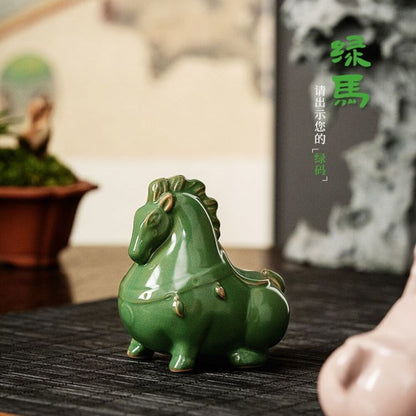 Ceramic Green Horse Tea Pet Figurine Ceramic Tea Ornaments Crafts Decorative