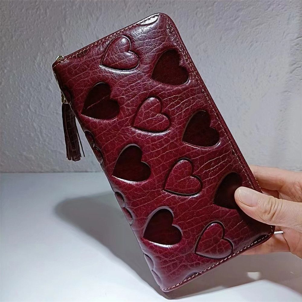 Genuine Leather Wallets Large Clutch Hand Bag Real Cowhide Purse Handle 19*10CM