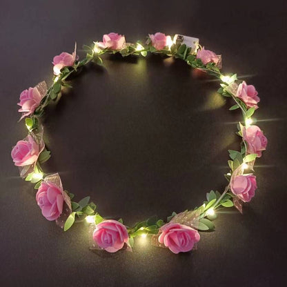 Flower Headband Glowing Garland Wedding Party Crown LED Lights Luminous Headwear