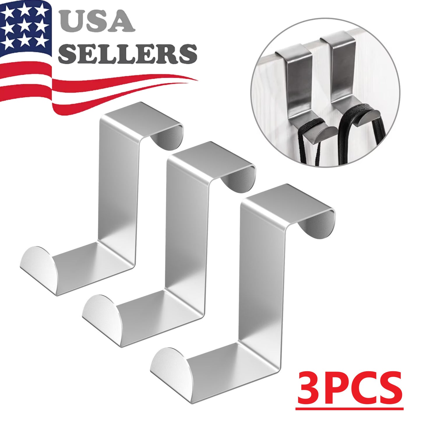 3x Door Hook Hanger Kitchen Coat Wall Storage Over Hanging Towel Hooks Bathroom