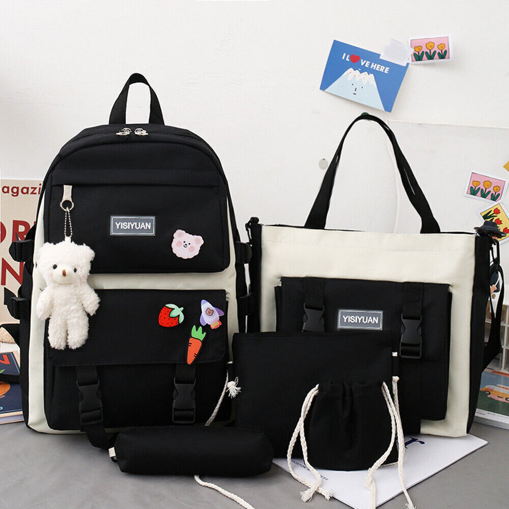 5Pcs Women Girls School Bag Backpack Kawaii Student Bookbag Rucksack Waterproof