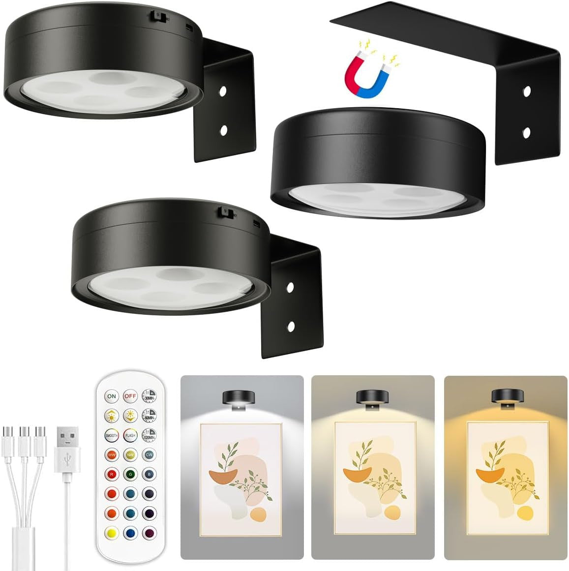 Picture Lights for Wall,2000Mah Rechargeable Battery Poster Lights LED Magnetic