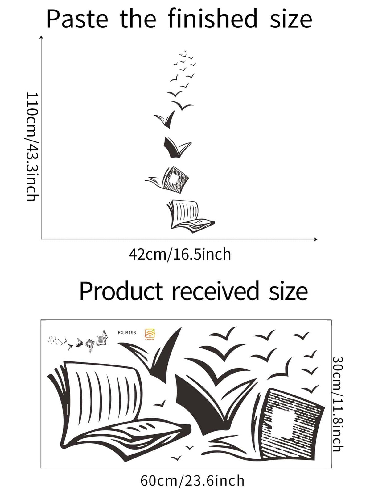 Book Print Wall Sticker Open Book Reading Art Decor Removeable Vinyl Decal