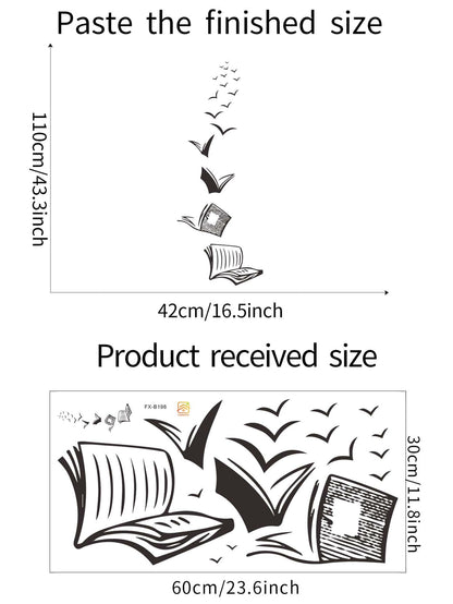 Book Print Wall Sticker Open Book Reading Art Decor Removeable Vinyl Decal