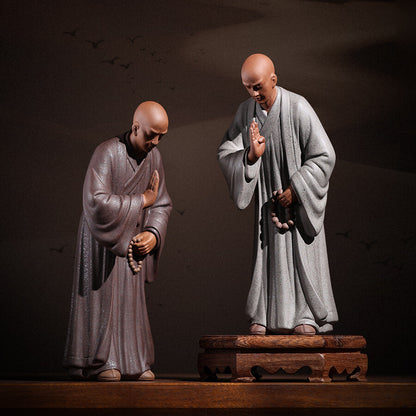 yixing zisha tea pet Buddha monk statue handmade purple clay artware shelf deco