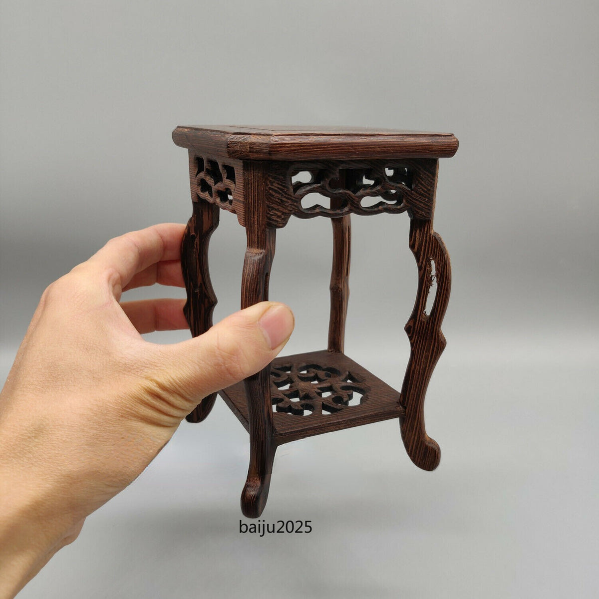5.7'' Chinese Wooden Stand Decor Small Square Semi Cascade Bonsai Display