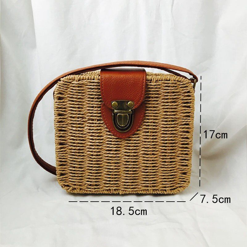 Straw Bags Round Woven Handmade Summer Beach Circle Crossbody Shoulder Bag 1 PC
