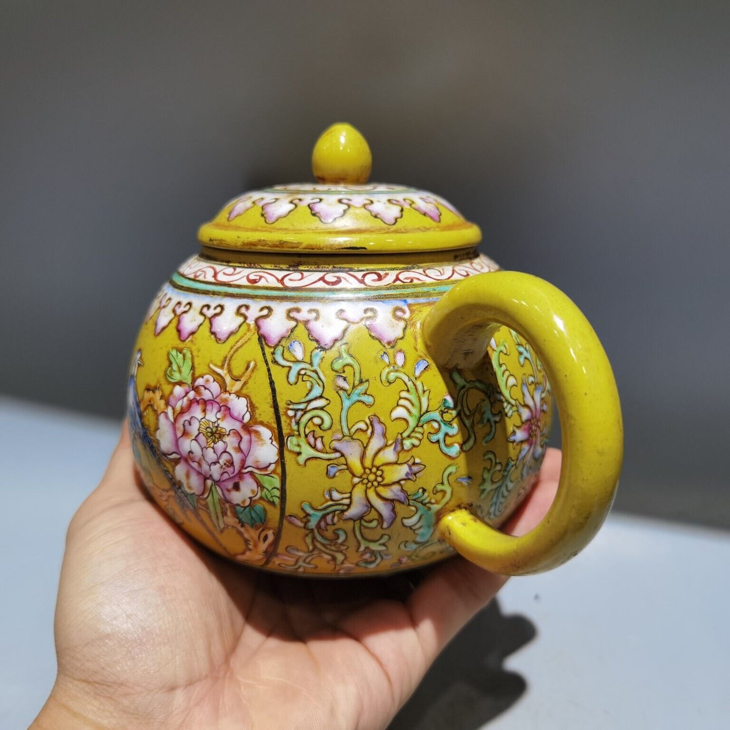 vintage chinese yixing purple clay teapot zisha painted flower bird teaware art