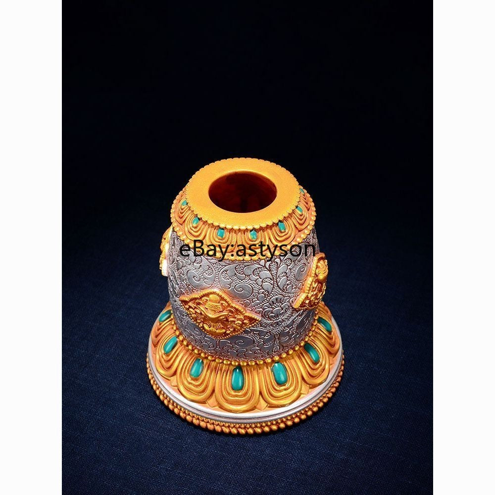 Tibetan Style Eight Auspicious Patterns Resin Hand Cranked Rotating Base
