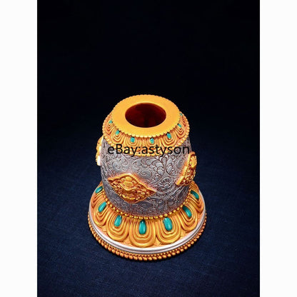 Tibetan Style Eight Auspicious Patterns Resin Hand Cranked Rotating Base