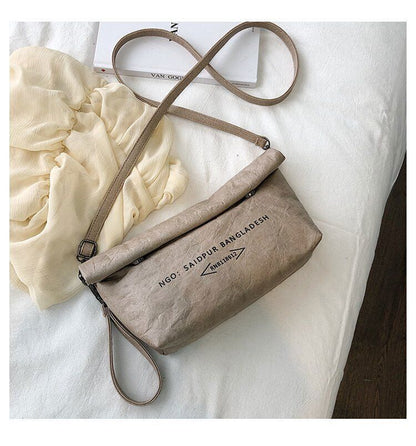 Dumpling Kraft Paper Crossbody Bags Women Flip Buttons Closure Handbags