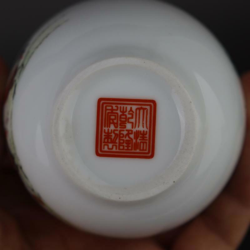 Chinese Famille Rose Porcelain Qing Qianlong Cocks Design Teacup Cup 2.9 inch
