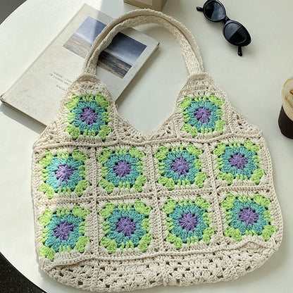 Knitted Bag Bohemian Shoulder Crossbody Totes Handmade Hollow Out Crochet Purse