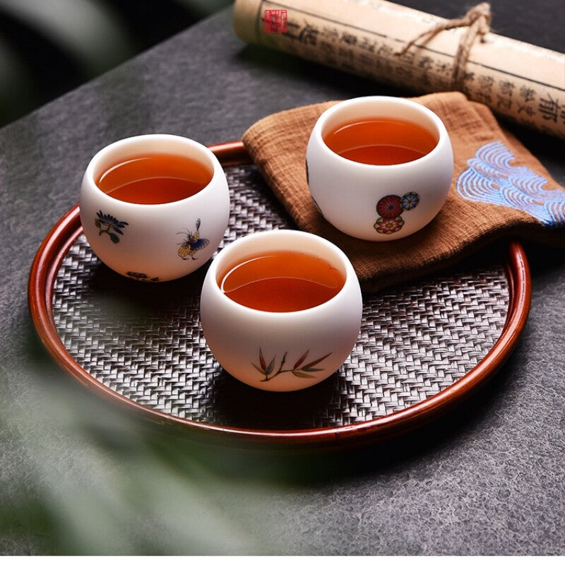 Ceramic Tea Cup Fat Mutton Jade Porcelain Master Cup Butterfly Print Cup 140ml