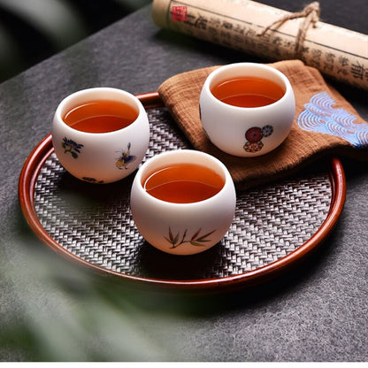 Ceramic Tea Cup Fat Mutton Jade Porcelain Master Cup Butterfly Print Cup 140ml