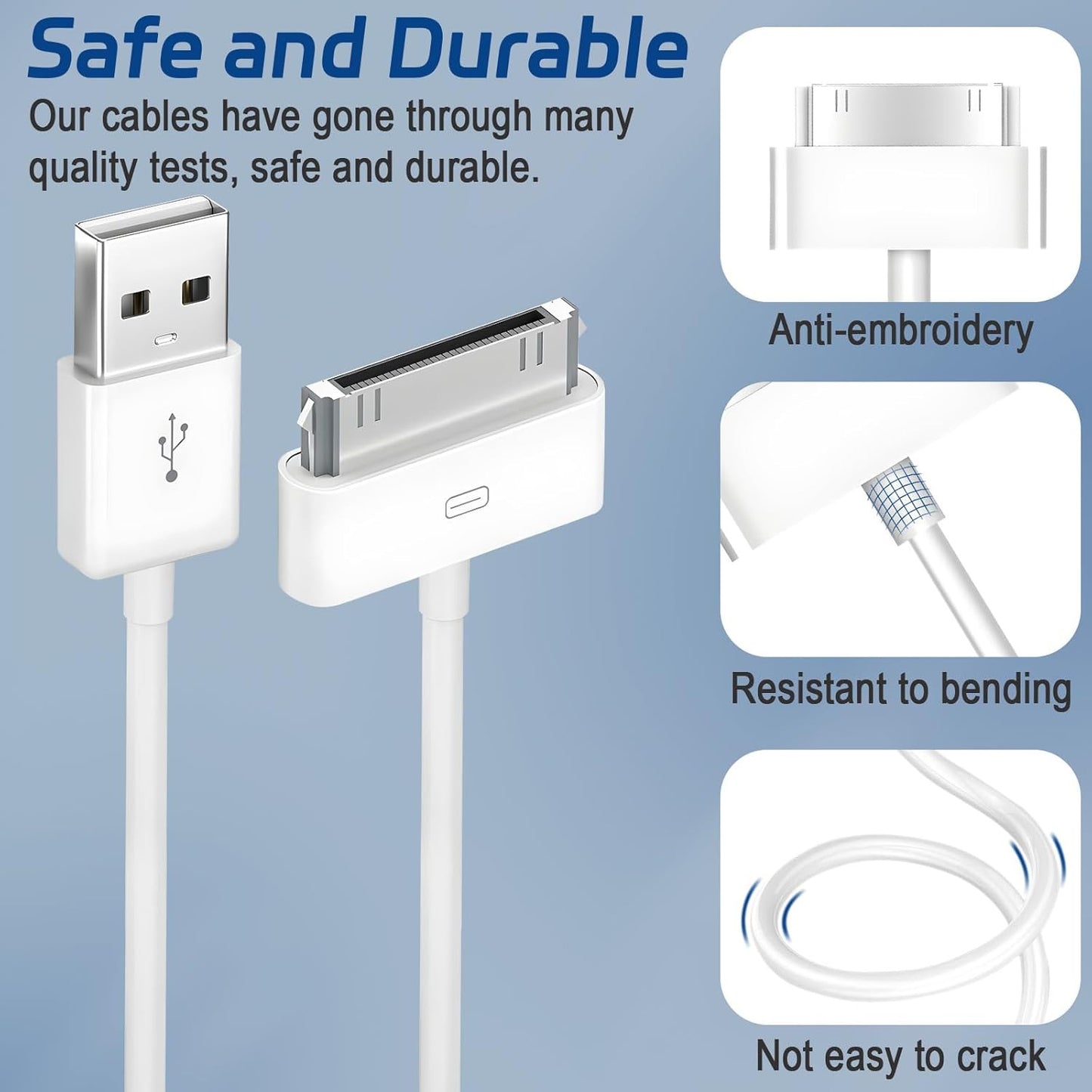 30 Pin USB Data Sync Cable Charger for Lot iPhone 4 4G 4S iPod Nano iPad 1/2/3