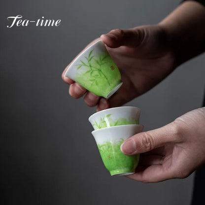 50ml Creative Grass Green Galze Ceramic Teacup Hand-painted Bamboo Master Cup