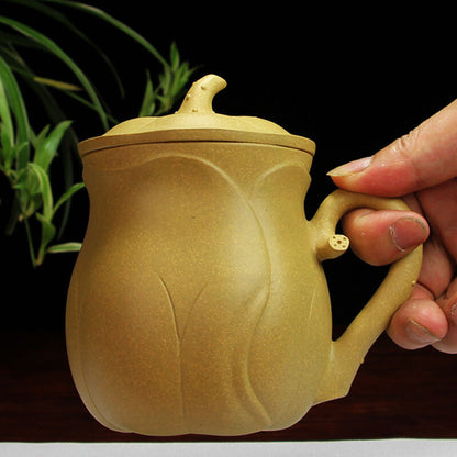 Full Handmade Tea Cup Real Yixing Zisha Duan Clay Office Cup With Lid Handle New