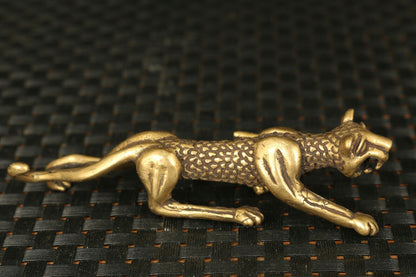 Chinese Old Handmade Copper Handwork Leopard Statue Decor