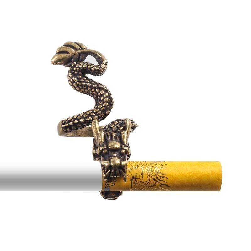 Pure Brass Dragon Cigarette Holder Ring Carved Smoking Finger Ring