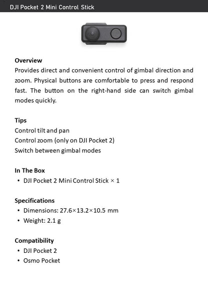 DJI Pocket 2 Mini Control Stick for Gimbal/Zoom – Fits Pocket 2 & Osmo Pocket