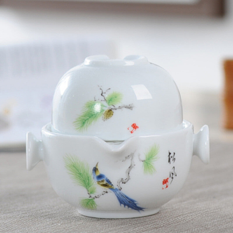Ceramics Tea Set Include 1 Pot 1 Cup Porcelain Gaiwan Teapot Kung Fu Travel