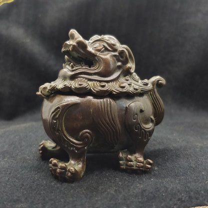 Chinese Bronze Lion Figure Statue Tea Pet Incense Burner Buddha Statue