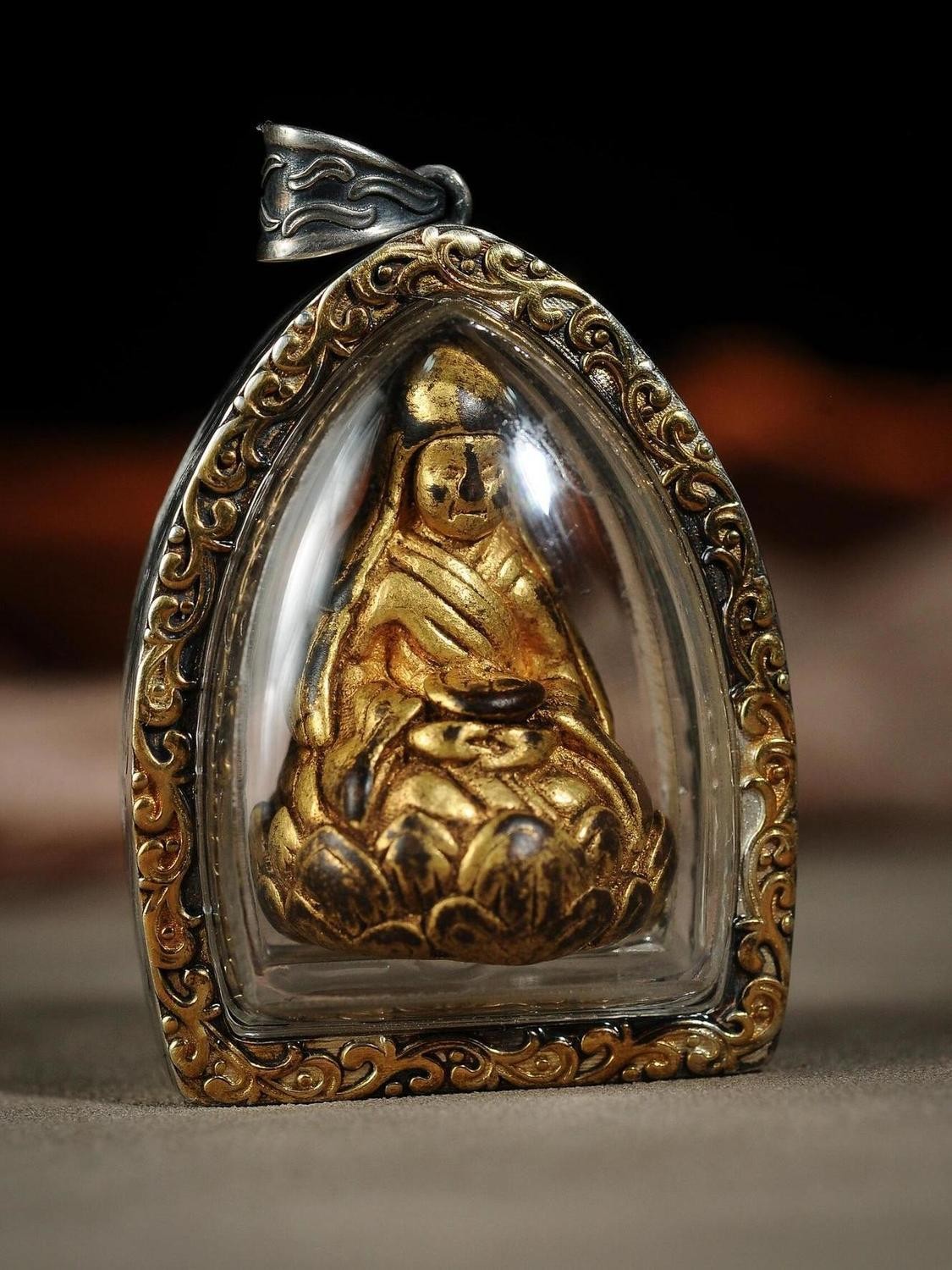 Tibetan Gau Box Pendant Lotus Carving Handcrafted Necklace Accessory